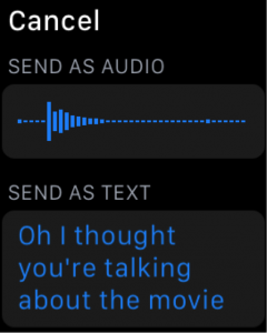 screenshot of an apple watch sending a voicenote or text message.