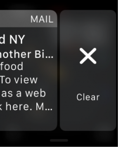 screenshot of an apple watch swiping left to clear a message