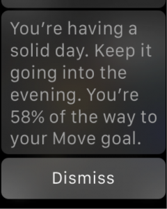 screenshot of an apple watch getting feedback on meeting the exercise goals