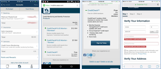 mobile screenshots of the USAA mobile application