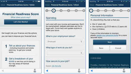 mobile screenshots of the USAA mobile application part 2