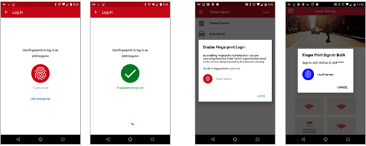 Screenshots of the State Farm Android app Bank of America Android app