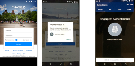 Chase Android app and USAA Android app screenshots from Key Lime Interactive's June 2016 Mobile Banking Report