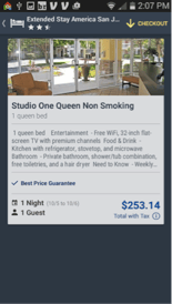 a mobile screenshot of the pricing of the reservation at an Extended Stay